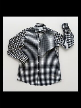 Mizzen Main Leeward No Tuck Dress Shirt Aluminum Gingham LS Black White S T316